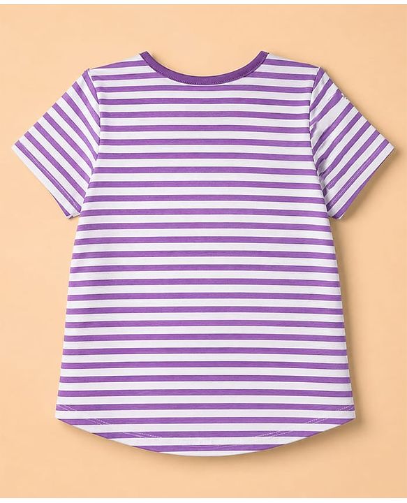 Pine Kids 100% Cotton Knit Half Sleeves T-Shirt & Pyjama Night Suit With Rabbit Print & Bio Finish - Purple