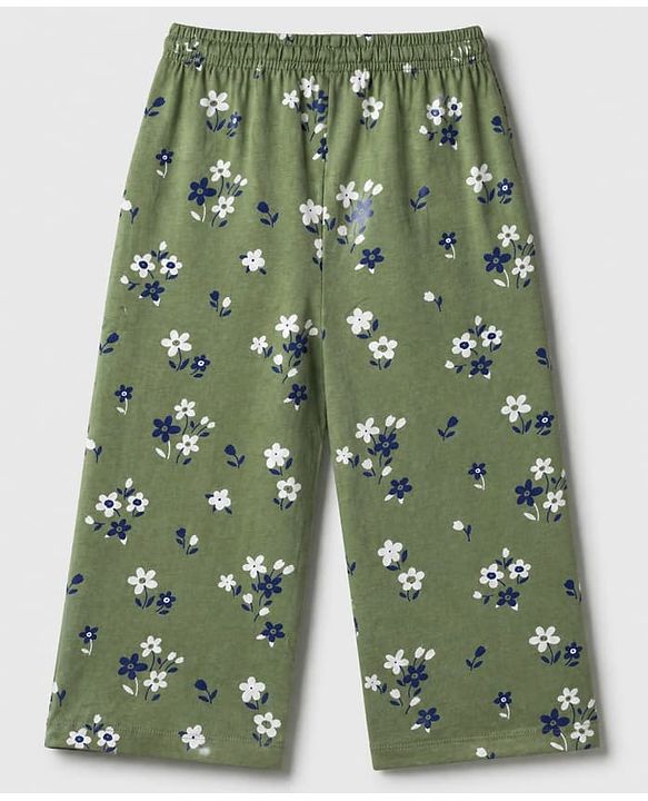 Pink Kids 100% Cotton Knit Full Sleeves Co-Ord Shirt & Pajama Night Suit With Floral Print-Green