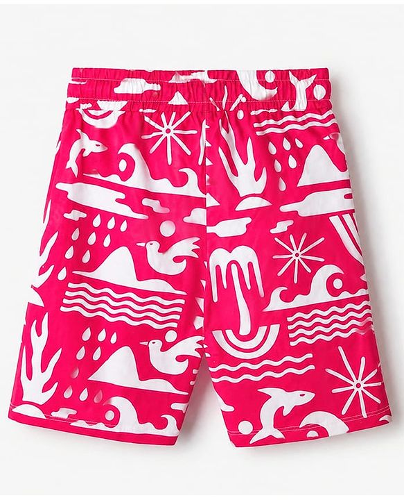 Pine Kids 100% Cotton Knit Half Sleeves Co-Ords Shirt & Short Night Suit With Bird Print - Red