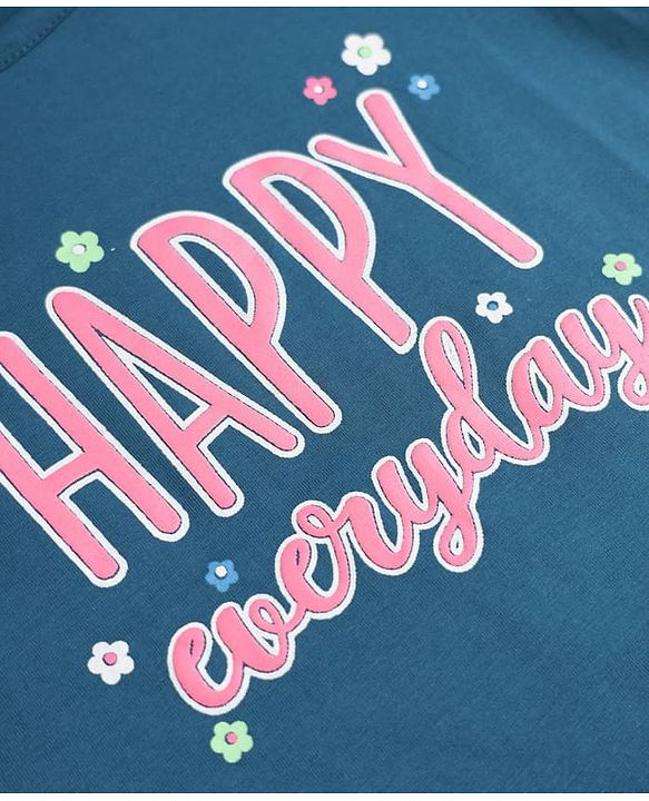 Pine Kids 100% Cotton Single Jersery Knit 180 GSM Half Sleeves Co-ords T-Shirt & Short Night Suit With Happy Everyday Text Print & Bio Wash- Navy Blue