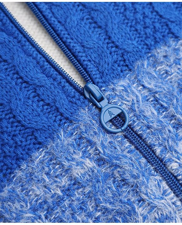 Pine Kids Cotton Blend Knit Full Sleeves Hooded Front Open Sweater With Cable Knit Design - Blue