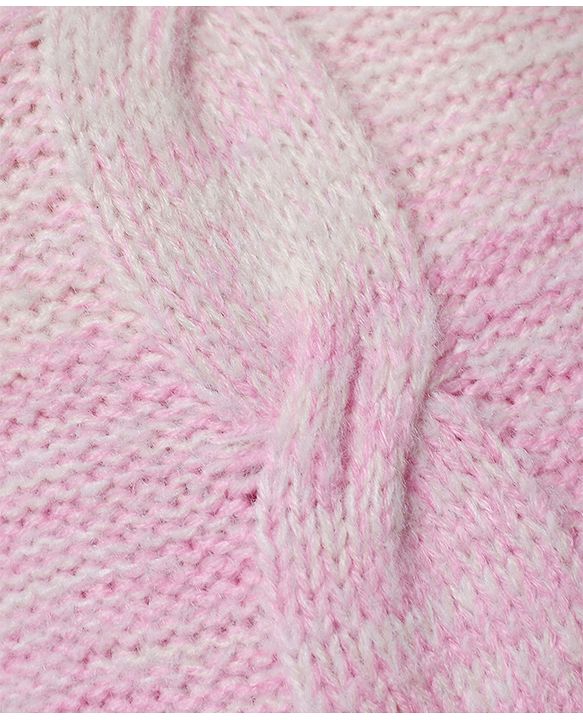 Pine Kids Cotton Blend Knit Full Sleeves Front Open Sweater With Cable Knit Design - Pink