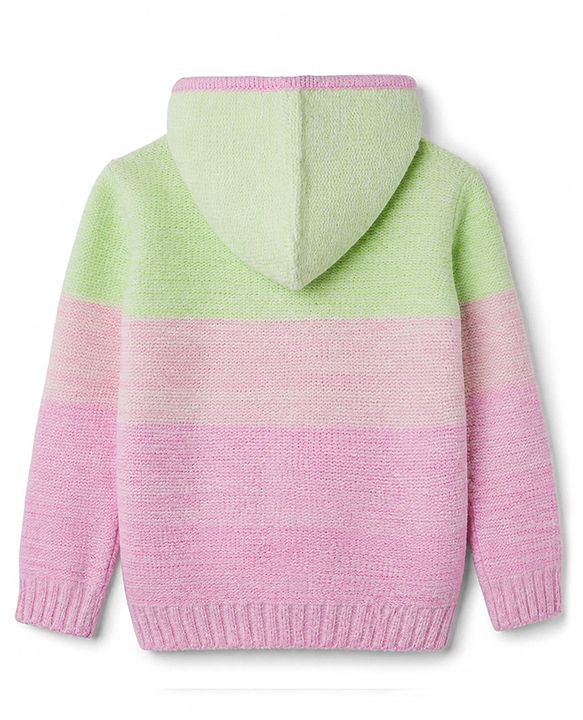 Pine Kids Cotton Blend Knit Full Sleeves Front Open Sweater With Cable Knit Design - Pink