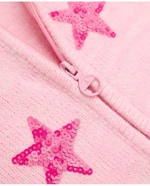 Pine Kids Knit Front Open Sweater with Full Sleeves and Stars Sequins in Pink for 4-5 Years