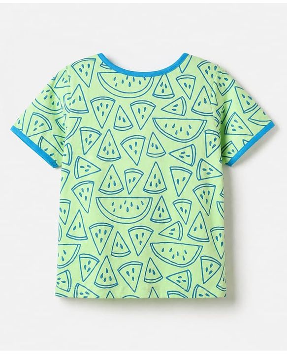 Pine Kids 100% Cotton Knit Half Sleeves Co-Ords T-Shirt & Short Night Suit With Tropi-Cool Text Print - Green