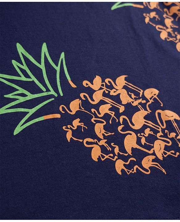 Pine Kids 100% Cotton Knit Half Sleeves Pineapple Print T Shirt & Shorts Co-ords Night Suit With Bio Washed in Navy Blue