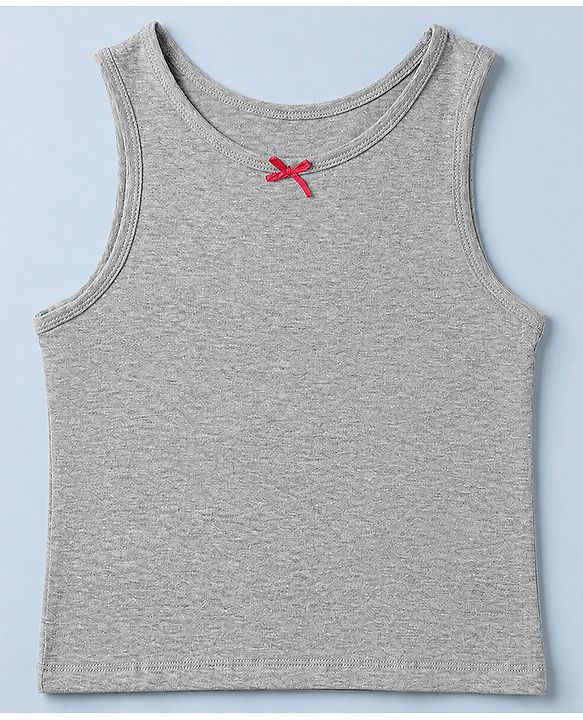 Pine Kids Cotton Elastane Knit Sleeveless Set of Vests with Polka Dots Print & Bow Applique Pack of 3 - White, Red & Grey