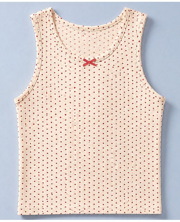 Pine Kids Cotton Elastane Knit Sleeveless Set of Vests with Polka Dots Print & Bow Applique Pack of 3 - White, Red & Grey