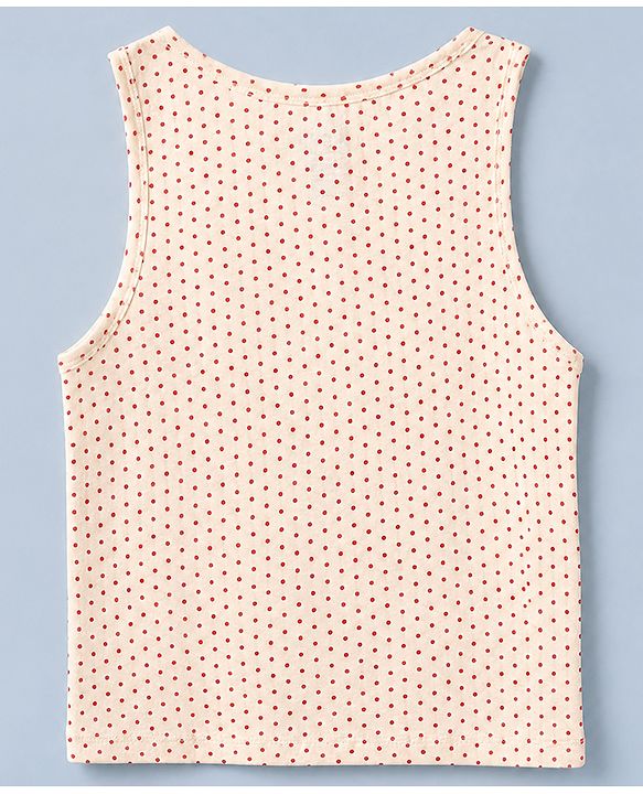 Pine Kids Cotton Elastane Knit Sleeveless Set of Vests with Polka Dots Print & Bow Applique Pack of 3 - White, Red & Grey