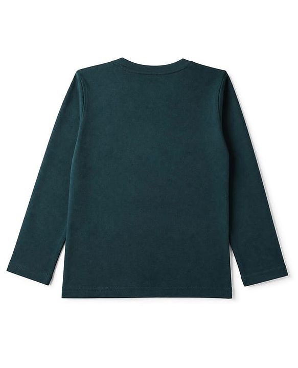 Pine Kids 100% Cotton Knit T-Shirts with Full Sleeves and Dinosaurs Print - Dark Green