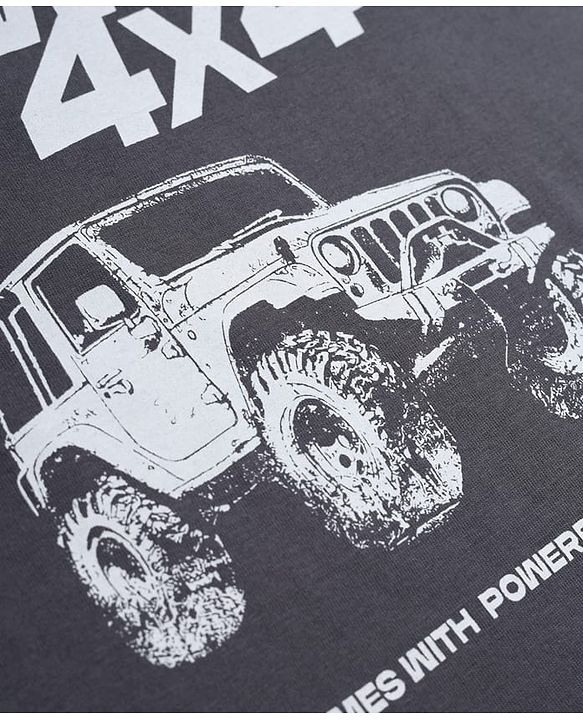 Pine Kids 100% Cotton Knit Half Sleeves T-Shirt & Shorts With Vehicle Print & Bio Finish - Grey
