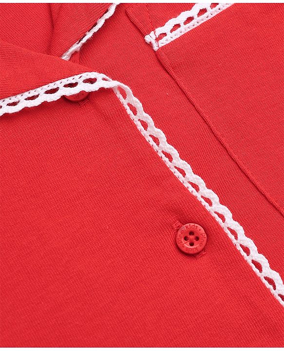 Pine Kids 100% Cotton Knit Half Sleeves Co-Ords Solid Shirt & Pajama Night Suit - Red
