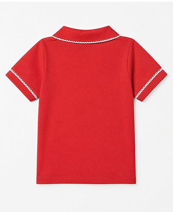 Pine Kids 100% Cotton Knit Half Sleeves Co-Ords Solid Shirt & Pajama Night Suit - Red
