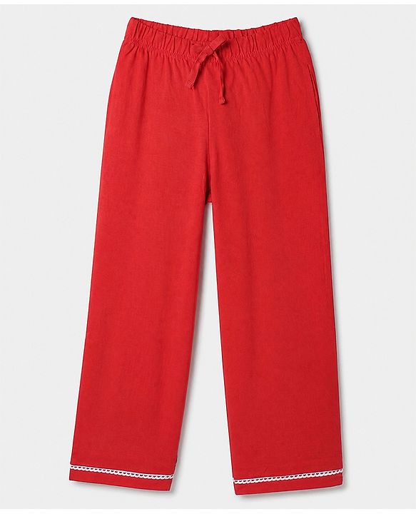 Pine Kids 100% Cotton Knit Half Sleeves Co-Ords Solid Shirt & Pajama Night Suit - Red