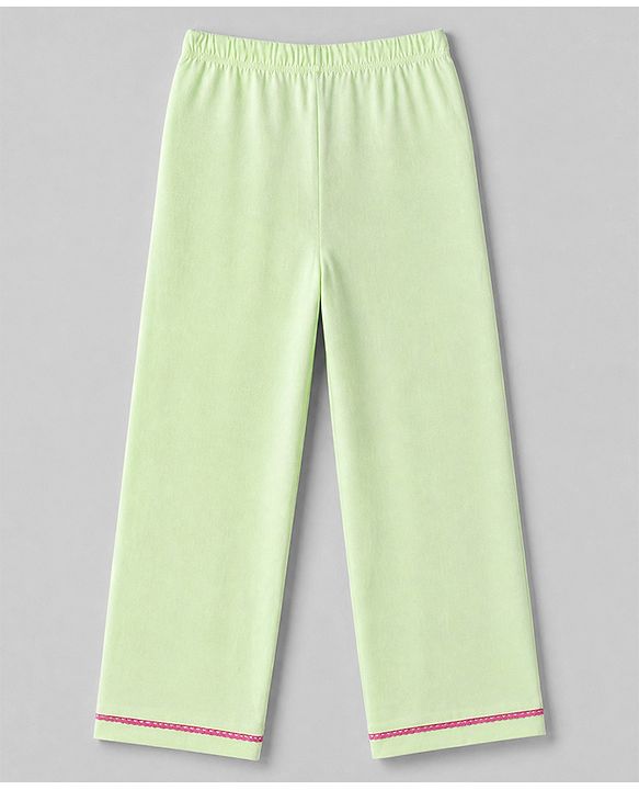 Pink Kids 100% Cotton Knit Full Sleeves Co-Ord Solid Shirt & Pajama Night Suit-Green