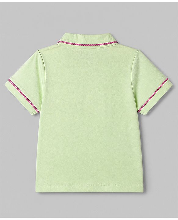 Pink Kids 100% Cotton Knit Full Sleeves Co-Ord Solid Shirt & Pajama Night Suit-Green