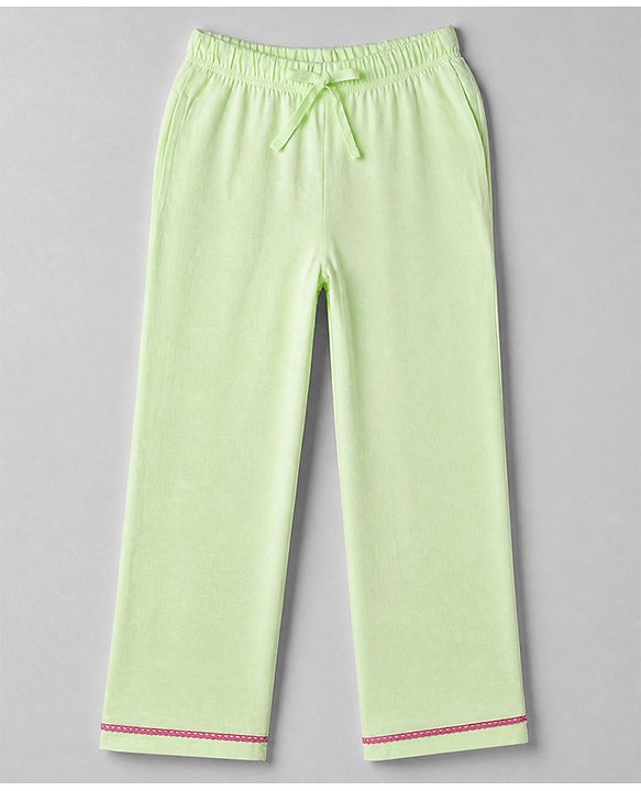 Pink Kids 100% Cotton Knit Full Sleeves Co-Ord Solid Shirt & Pajama Night Suit-Green