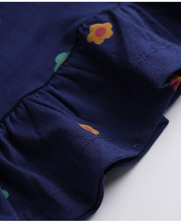 Pine Kids 100% Cotton Knit Half Sleeves Nighty With Floral Print - Blue