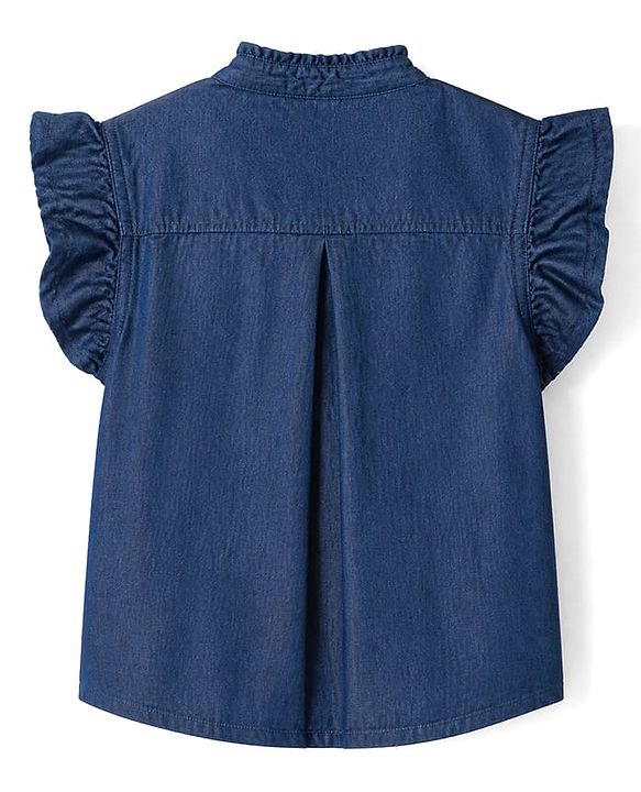 Pine Kids Cotton Blend Woven Denim Top with Half Sleeves -Navy Blue