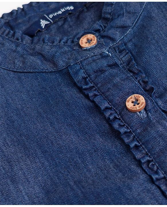Pine Kids Cotton Blend Woven Denim Top with Half Sleeves -Navy Blue