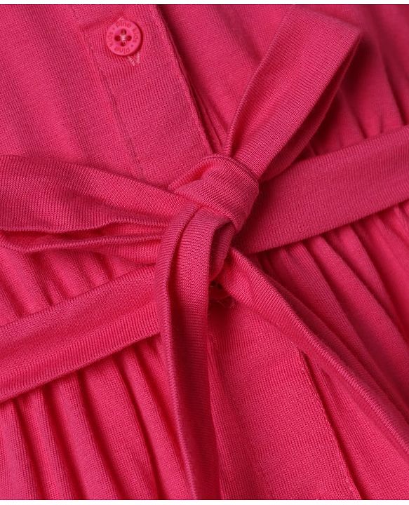Pine Kids 100% Cotton Knit Half Sleeves Solid Tiered Dress in Pink