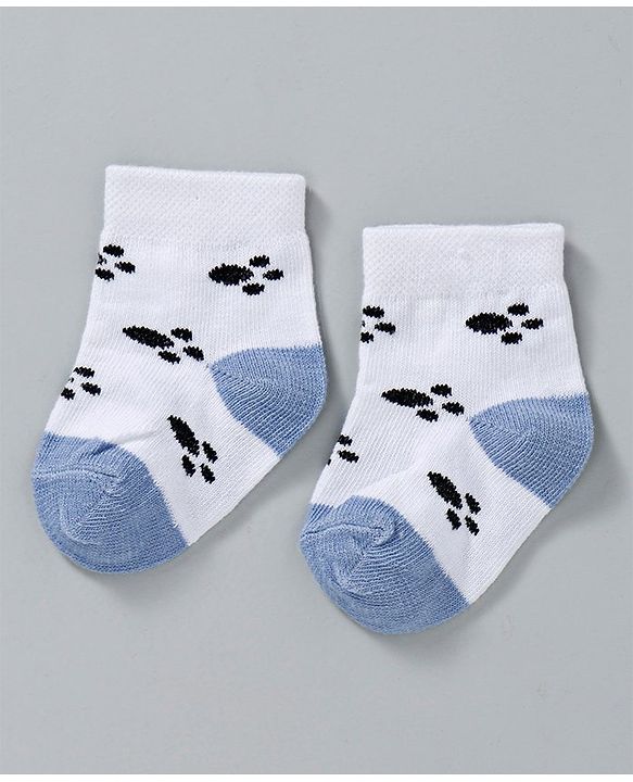 Cute Walk by Babyhug Ankle Length Non Terry Anti-Bacterial Socks Stripes & Paw Print Set of 3 Pairs - Blue