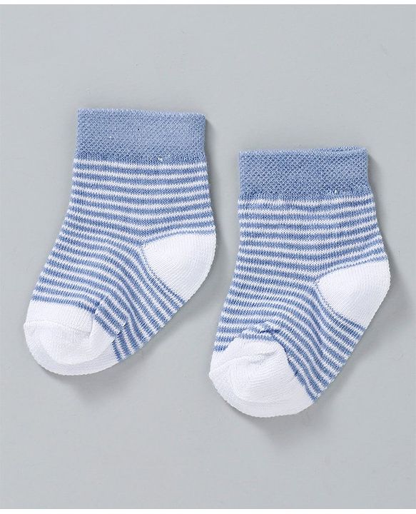 Cute Walk by Babyhug Ankle Length Non Terry Anti-Bacterial Socks Stripes & Paw Print Set of 3 Pairs - Blue