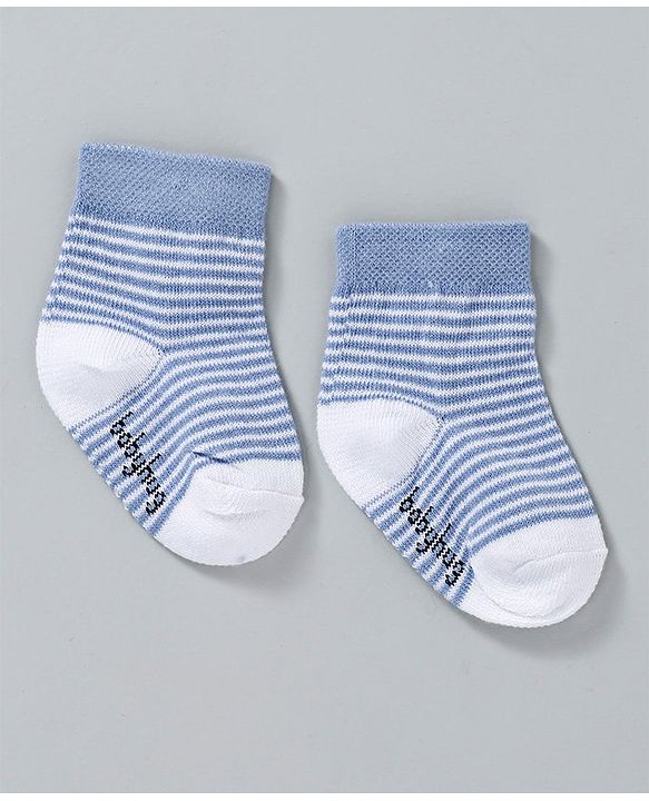 Cute Walk by Babyhug Ankle Length Non Terry Anti-Bacterial Socks Stripes & Paw Print Set of 3 Pairs - Blue