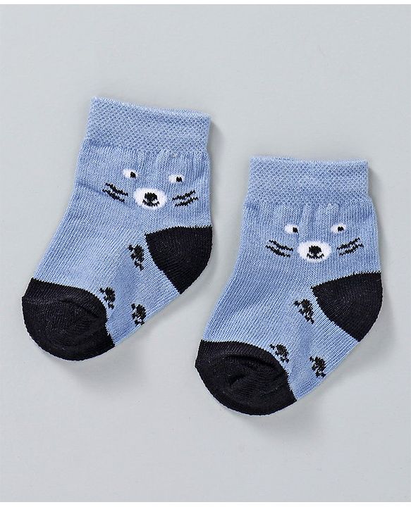 Cute Walk by Babyhug Ankle Length Non Terry Anti-Bacterial Socks Stripes & Paw Print Set of 3 Pairs - Blue
