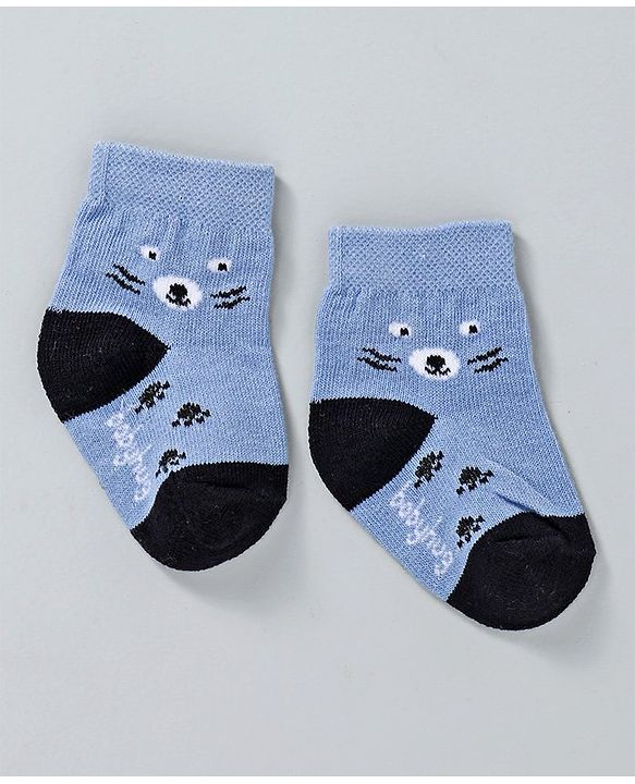 Cute Walk by Babyhug Ankle Length Non Terry Anti-Bacterial Socks Stripes & Paw Print Set of 3 Pairs - Blue