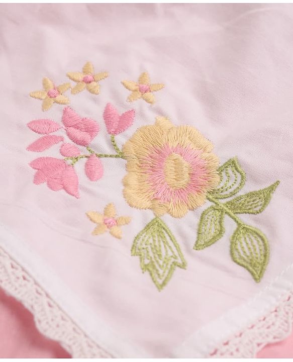 Pine Kids 100% Cotton Woven Dress with Half Puffed Sleeves and Floral Embroidery in Pink