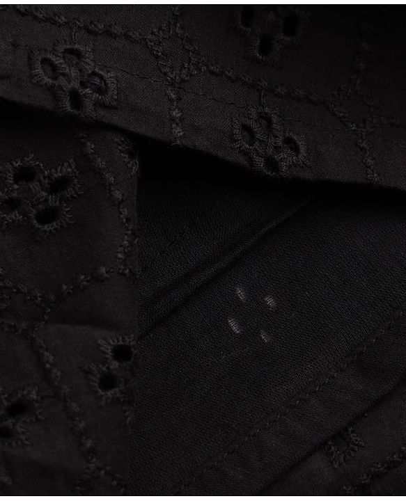 Pine Kids 100% Cotton Woven Frock with Half Puffed Sleeves and Eyelet Pattern Embroidery in Black