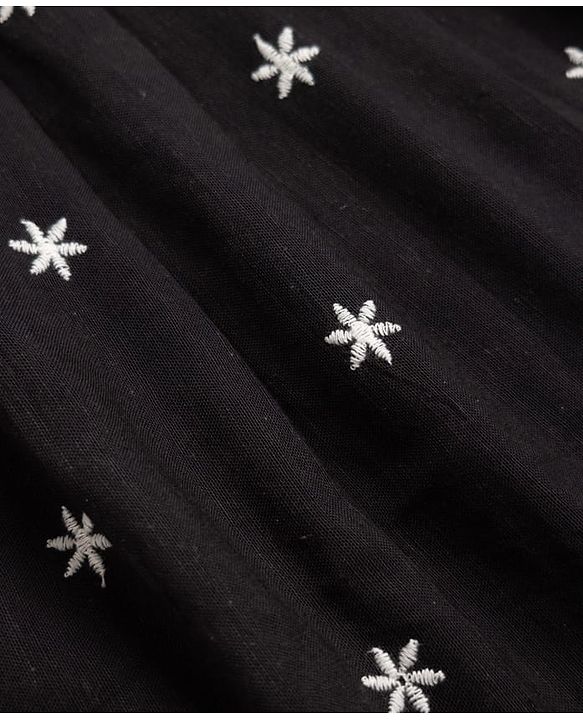 Pine Kids 100% Cambric Woven Fit and Flare Frock with Sleeveless and Flower Embroidery in Black