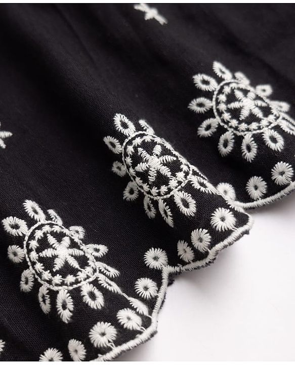 Pine Kids 100% Cambric Woven Fit and Flare Frock with Sleeveless and Flower Embroidery in Black