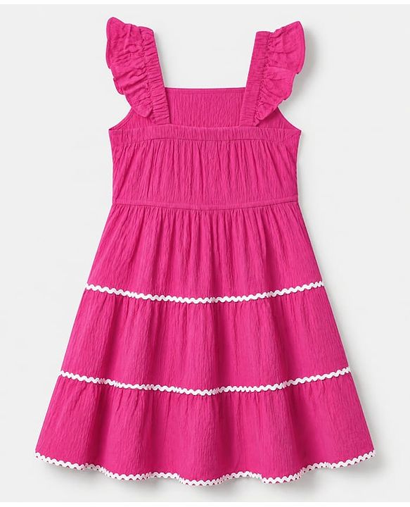 Pine Kids Woven Dress with Frill Sleeves in Pink