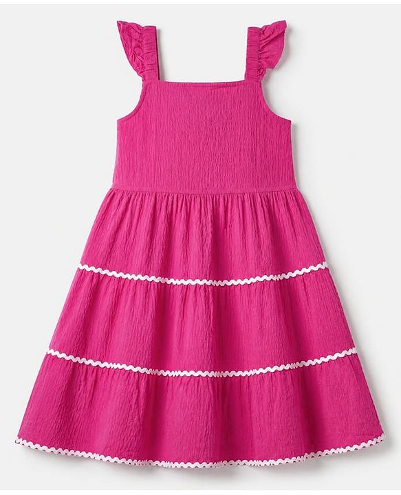 Pine Kids Woven Dress with Frill Sleeves in Pink