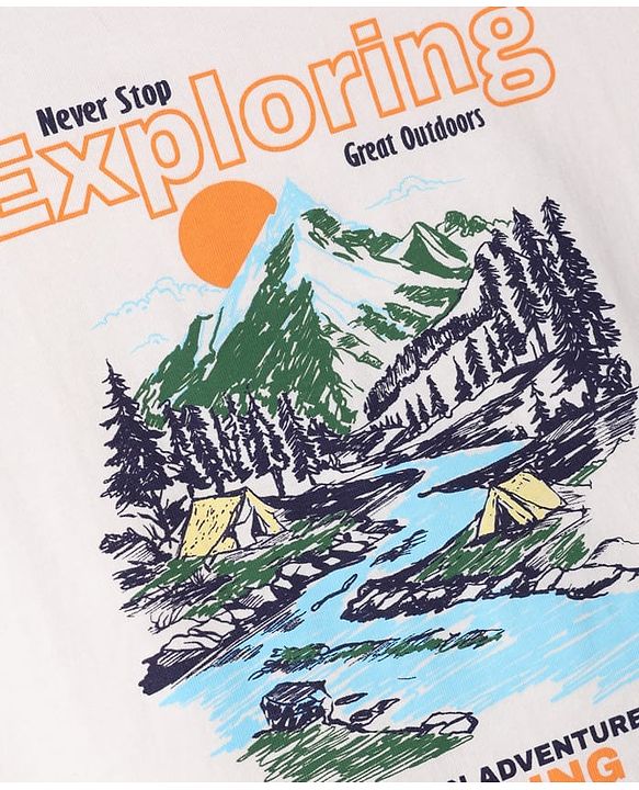 Pine Kids 100% Cotton Knit Half Sleeves T-Shirt and Shorts with Landscape Rules Print & Bio Washed in White