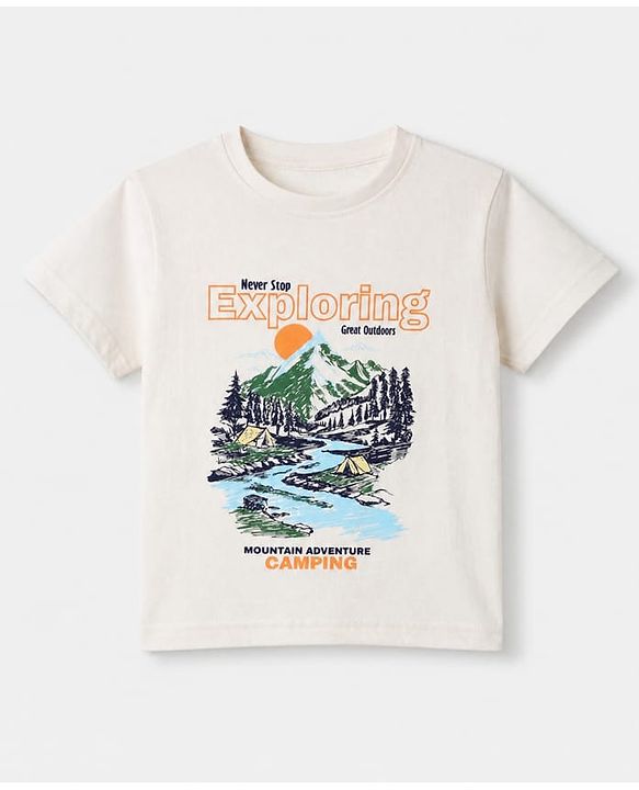 Pine Kids 100% Cotton Knit Half Sleeves T-Shirt and Shorts with Landscape Rules Print & Bio Washed in White