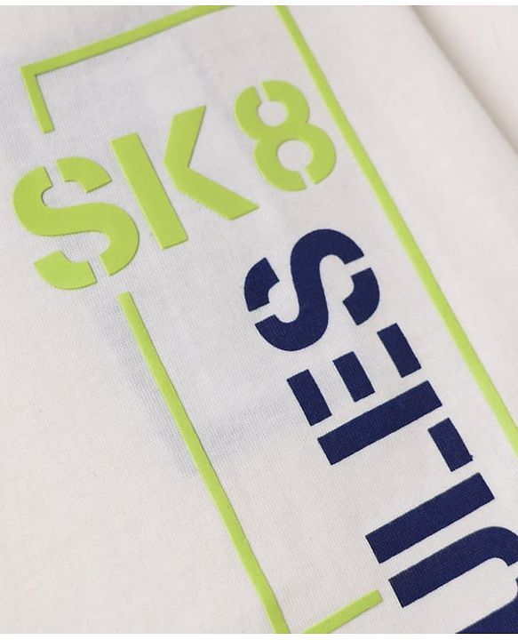 Pine Kids 100% Cotton Knit Half Sleeves T-Shirt and Shorts with Sk8 Rules Print & Bio Washed in White