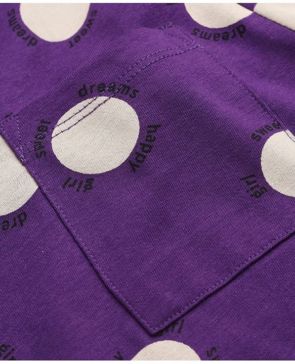 Pine Kids 100% Cotton Knit T-Shirt & Pyjama Co-ords Night Suit With Polka Dot Print in Purple