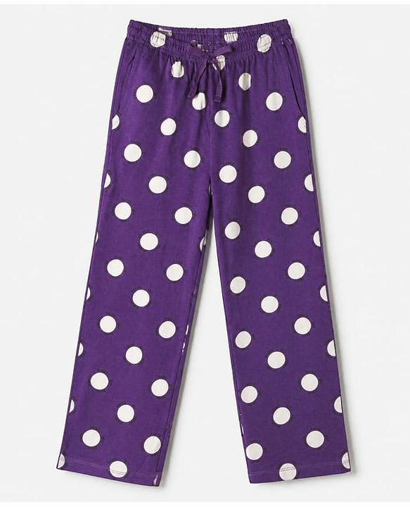 Pine Kids 100% Cotton Knit T-Shirt & Pyjama Co-ords Night Suit With Polka Dot Print in Purple
