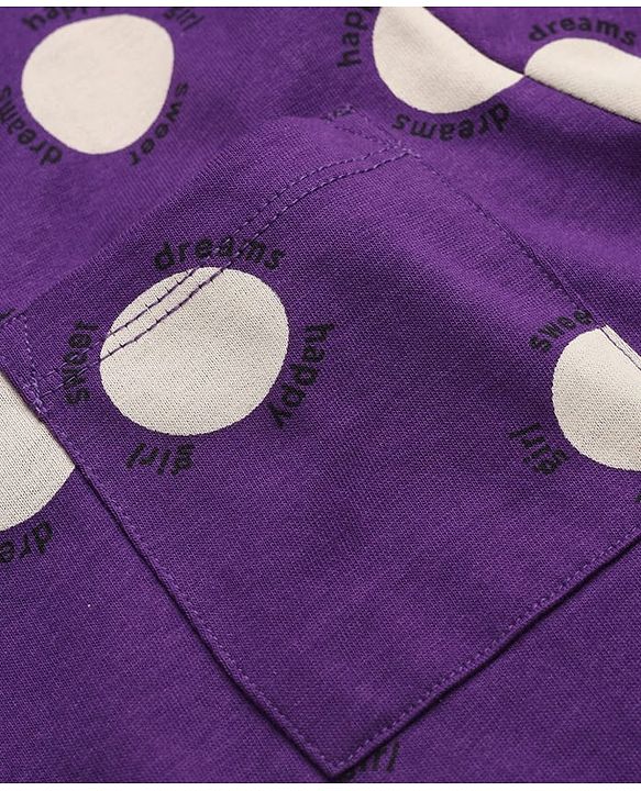 Pine Kids 100% Cotton Knit T-Shirt & Pyjama Co-ords Night Suit With Polka Dot Print in Purple