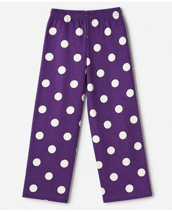 Pine Kids 100% Cotton Knit T-Shirt & Pyjama Co-ords Night Suit With Polka Dot Print in Purple