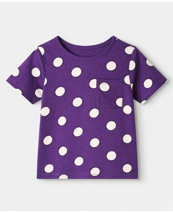 Pine Kids 100% Cotton Knit T-Shirt & Pyjama Co-ords Night Suit With Polka Dot Print in Purple