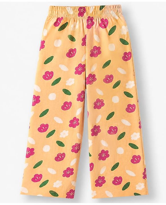 Pine Kids 100% Cotton Knit Full Sleeves Top & Pyjama Night Suit With Floral Print in Pink