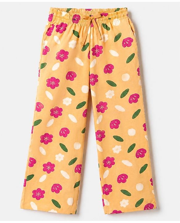 Pine Kids 100% Cotton Knit Full Sleeves Top & Pyjama Night Suit With Floral Print in Pink