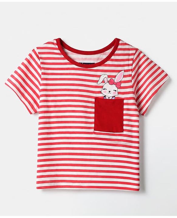 Pine Kids 100% Cotton Knit T-Shirt & Pyjama Night Suit With Bunny Print -White