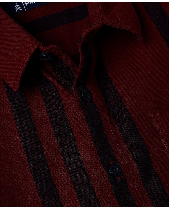 Pine Kids 100% Cotton Woven Shirt with Full Sleeves and Stripes Print - Maroon
