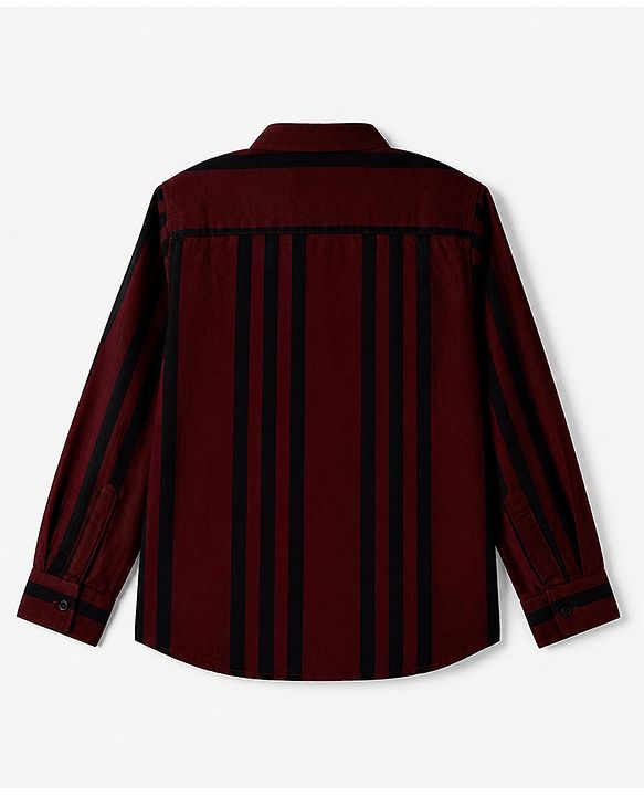 Pine Kids 100% Cotton Woven Shirt with Full Sleeves and Stripes Print - Maroon