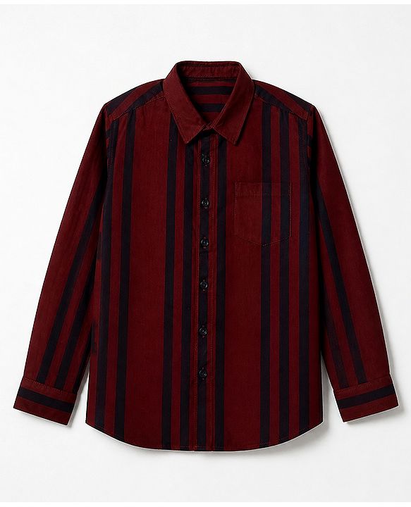 Pine Kids 100% Cotton Woven Shirt with Full Sleeves and Stripes Print - Maroon